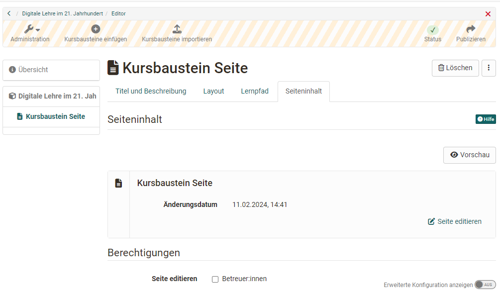 Kursbaustein Seite im Kurseditor