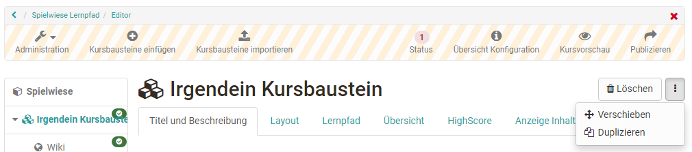 Kursbausteine verschieben Menü