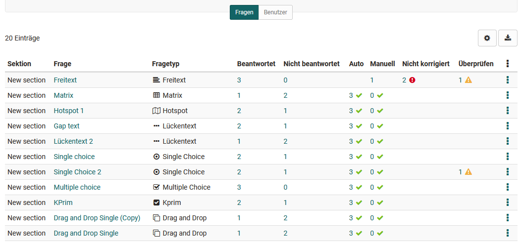 Fragen korrigieren