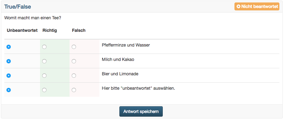 Beispiel True False Frage