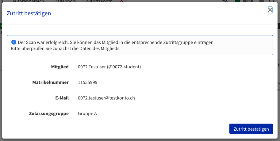 Zutritt bestätigen