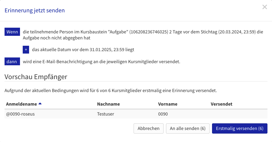 Erinnerung manuell versenden