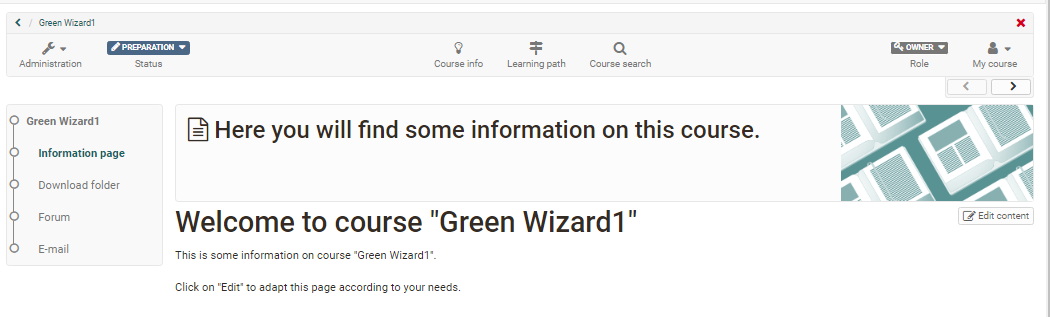 Ein mit dem Wizard erstellter Kurs