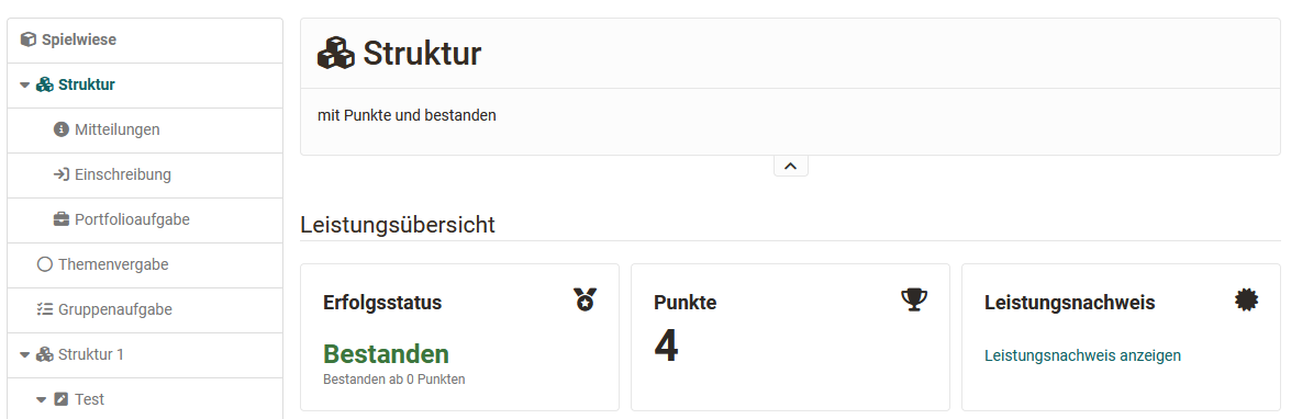 Teilnehmer Leistungsübersicht des Strukturbausteins