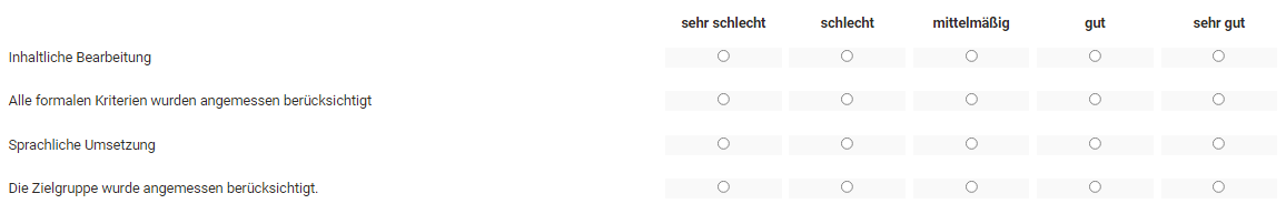 Example rubric form