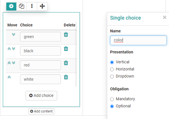 Form single choice