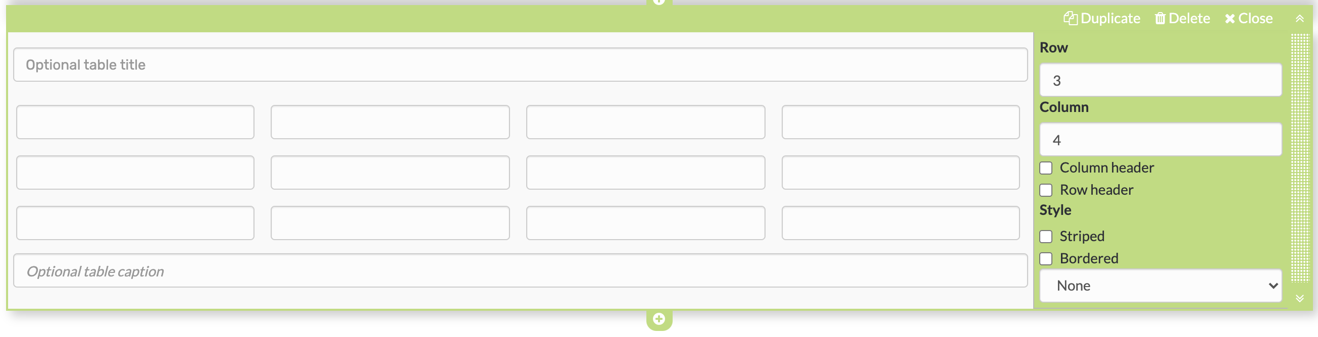 Form table