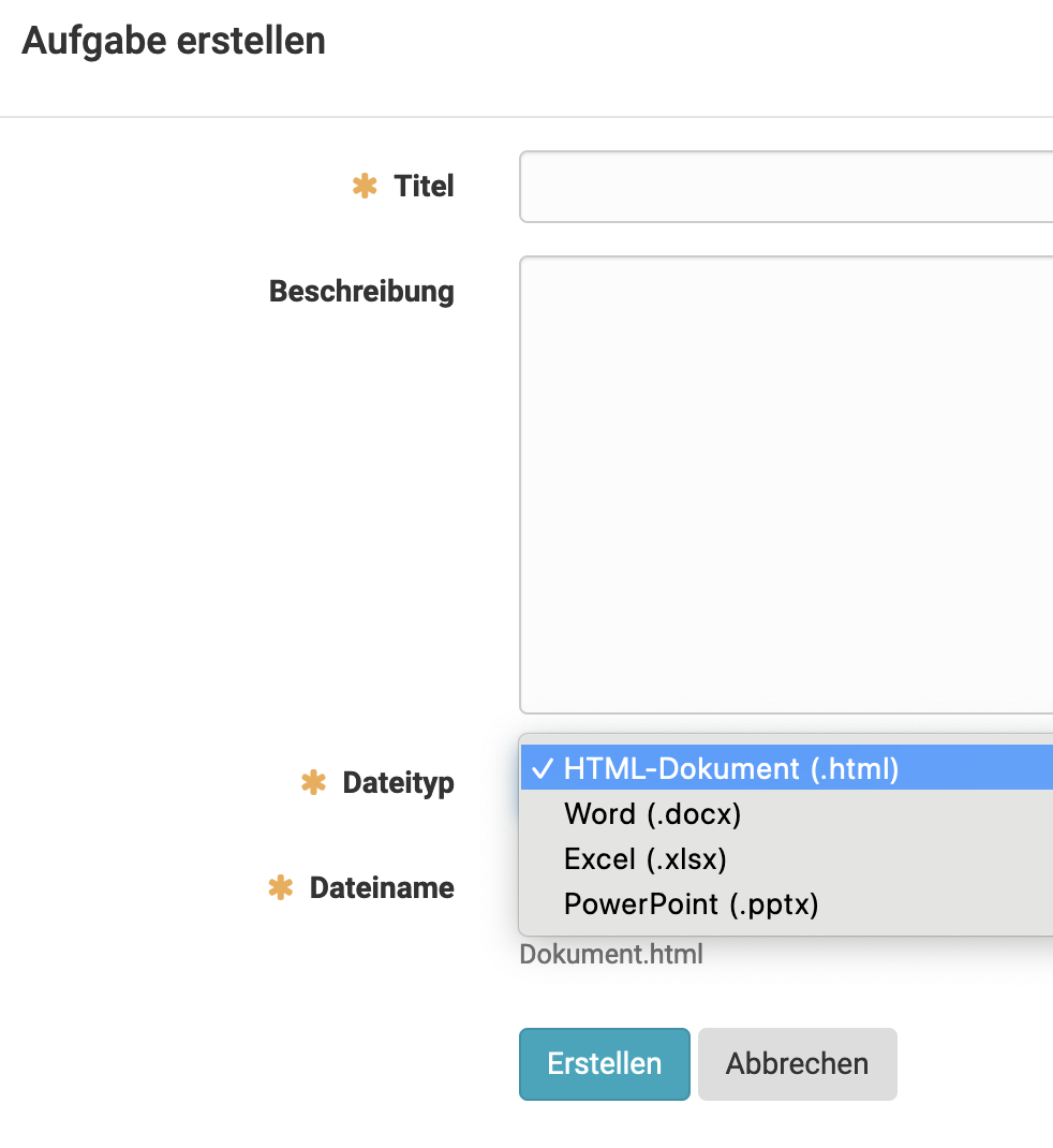 New file formats in the course element Task and Group Task