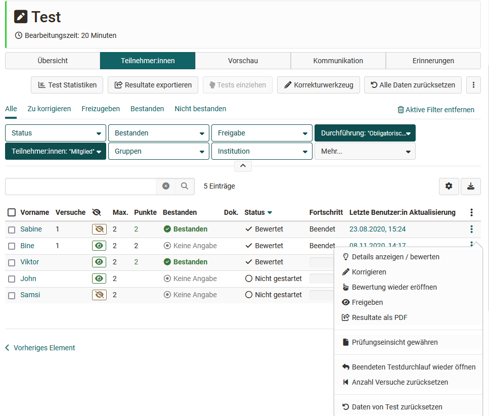 Test Kursrun Teilnehmerliste